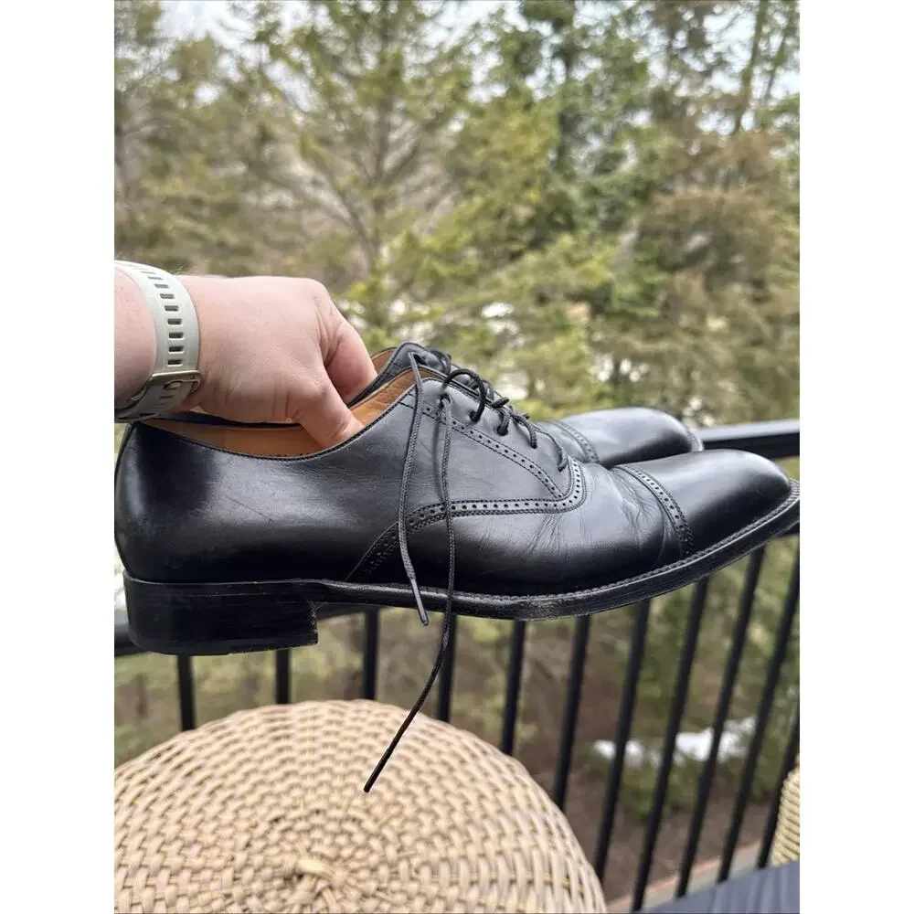 Bruno Magli Mens Black Lyndon shoes Leather  brogue cap toe  made in Italy 10.5M